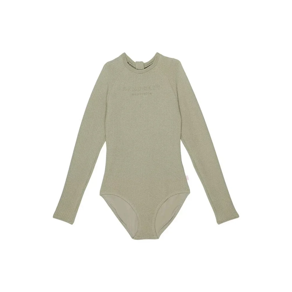 Seafolly Summer Essentials Swimsuit Kids 14 Khaki Long Sleeve One-Piece JDM1141